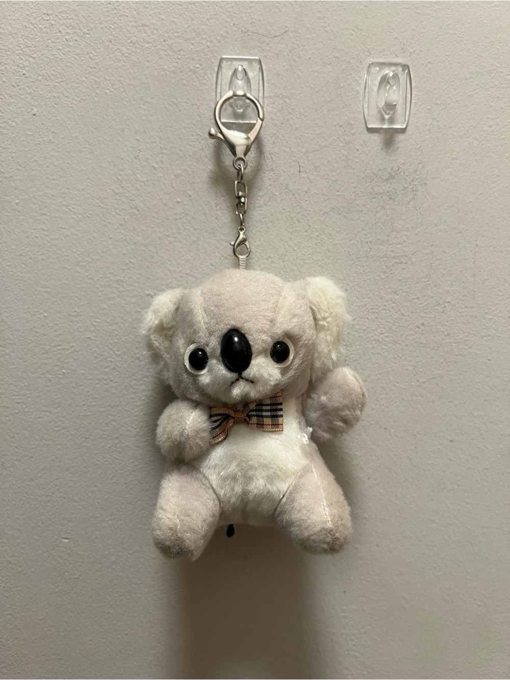 Cream Plush Koala Keychain with Plaid Bow